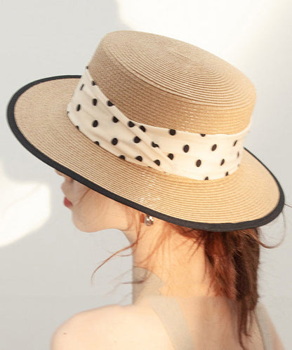 French Wave Point Vacation Style Beige Straw Woven Cloche Hat