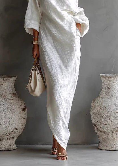 French White Asymmetrical Design Maxi Dresses Spring