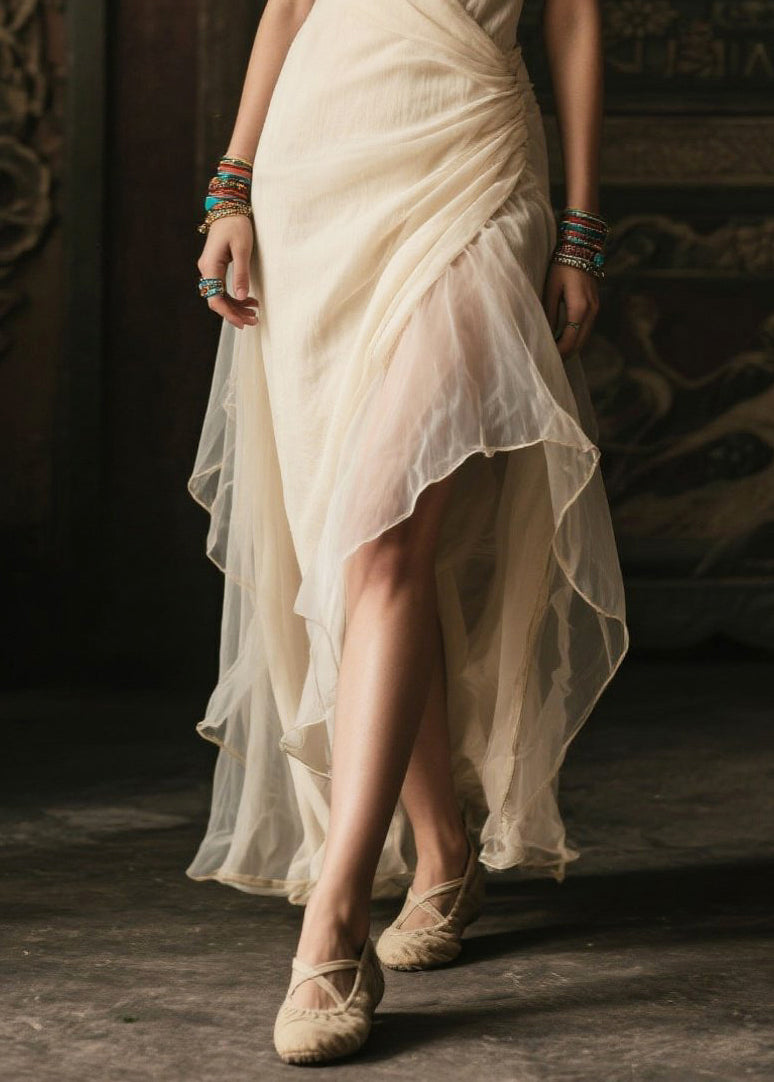 French White Asymmetrical Tulle Cami Dresses Summer