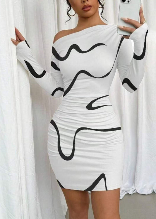 French White Asymmetrical Wraped Print Cotton Dresses Summer