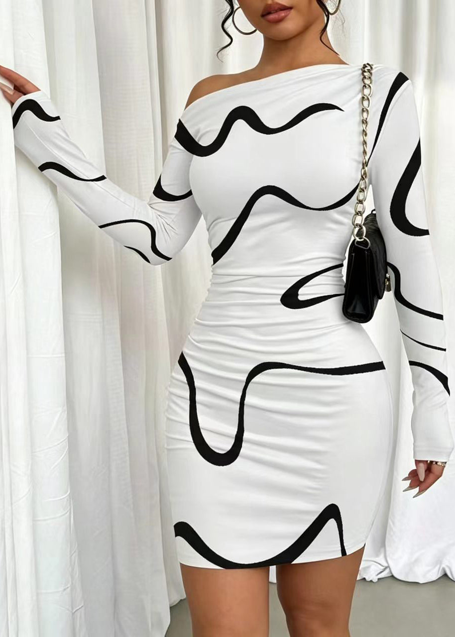 French White Asymmetrical Wraped Print Cotton Dresses Summer