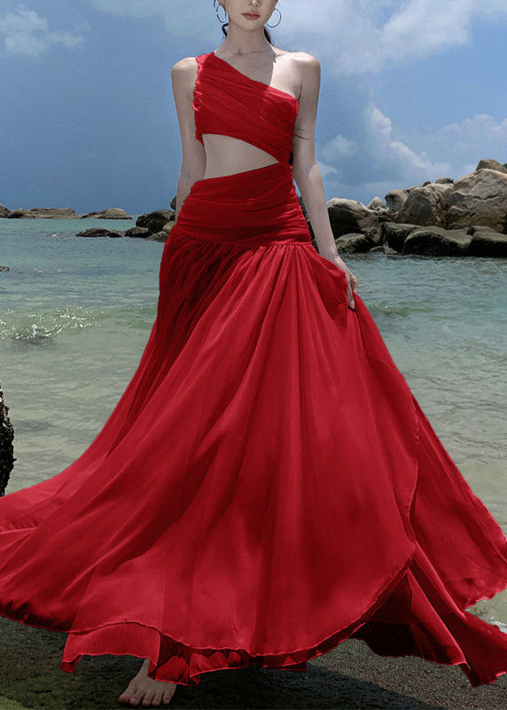 French White Asymmetrical Wrinkled Chiffon Vacation Dresses Sleeveless