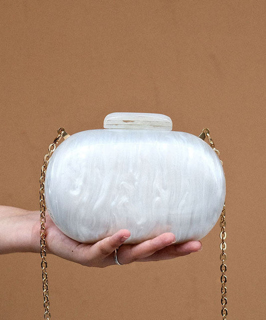 French White Chain Linked Acrylic Clip Evening Bag