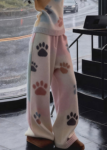 French White Character Print Knit Two Pieces Set Fall