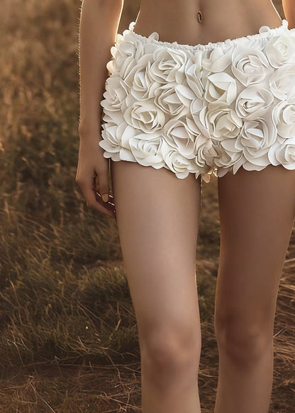 French White Floral High Waist Tulle Hot Pants Summer