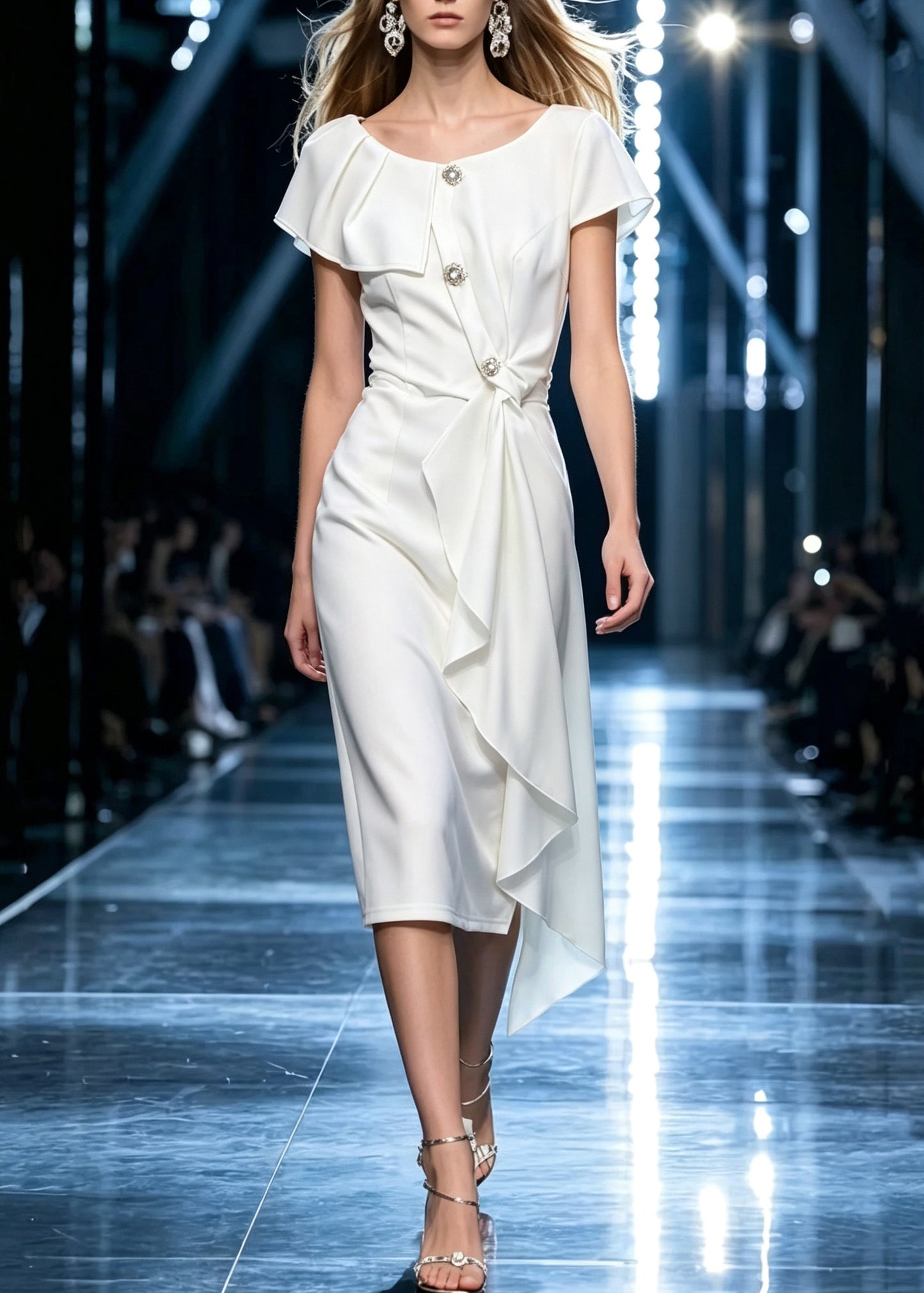 French White O-Neck Asymmetrical Long Dress Summer