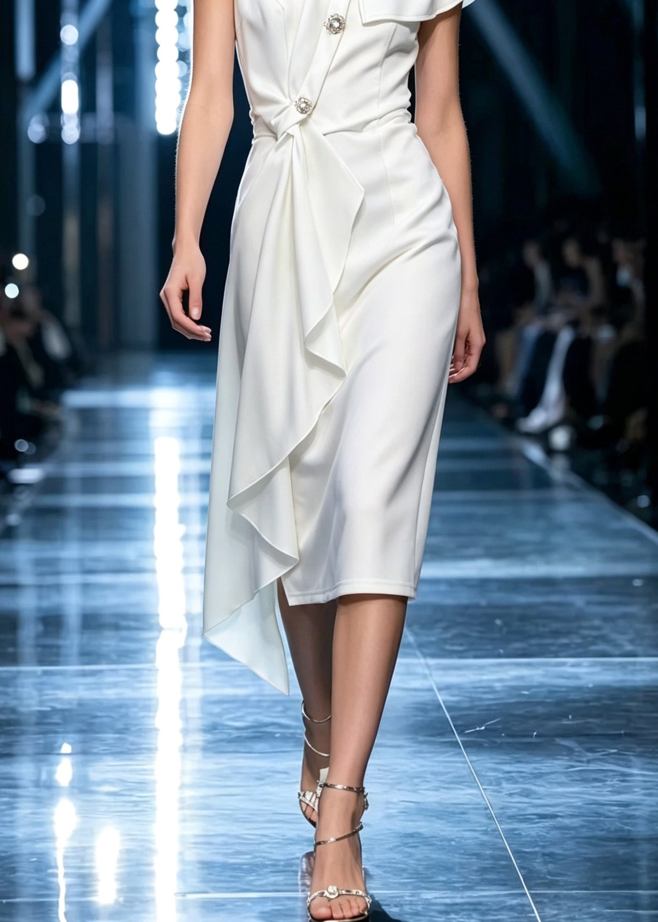 French White O-Neck Asymmetrical Long Dress Summer