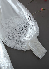 Load image into Gallery viewer, French White O-Neck Wrinkled Patchwork Hollow Out Shirt Long Sleeve