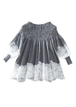 Load image into Gallery viewer, French White O-Neck Wrinkled Patchwork Hollow Out Shirt Long Sleeve