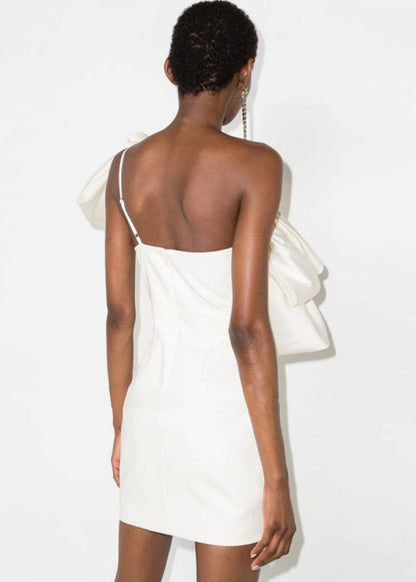 French White One Shoulder Pleated Dress Summer