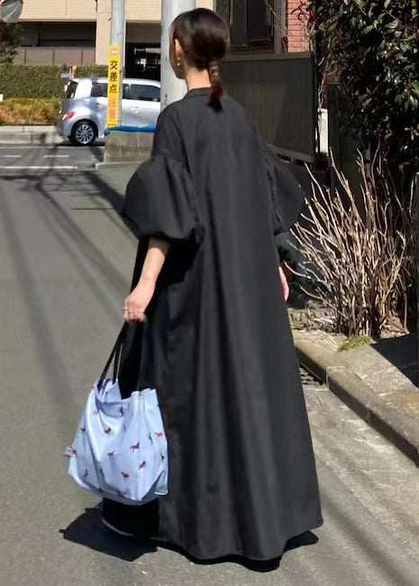 French White Oversized Cotton Shirt Dresses Lantern Sleeve