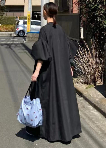 French White Oversized Cotton Shirt Dresses Lantern Sleeve