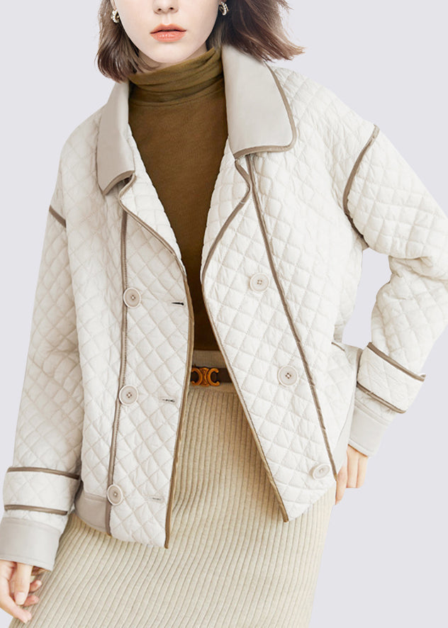 French White Peter Pan Collar Patchwork Button Parka Fall