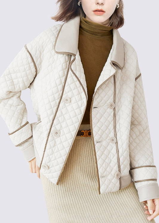 French White Peter Pan Collar Patchwork Button Parka Fall