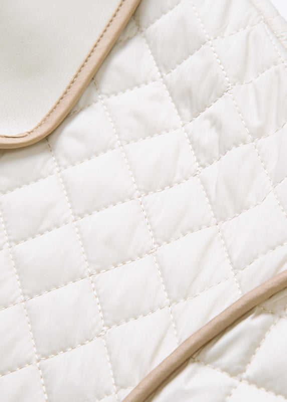 French White Peter Pan Collar Patchwork Button Parka Fall