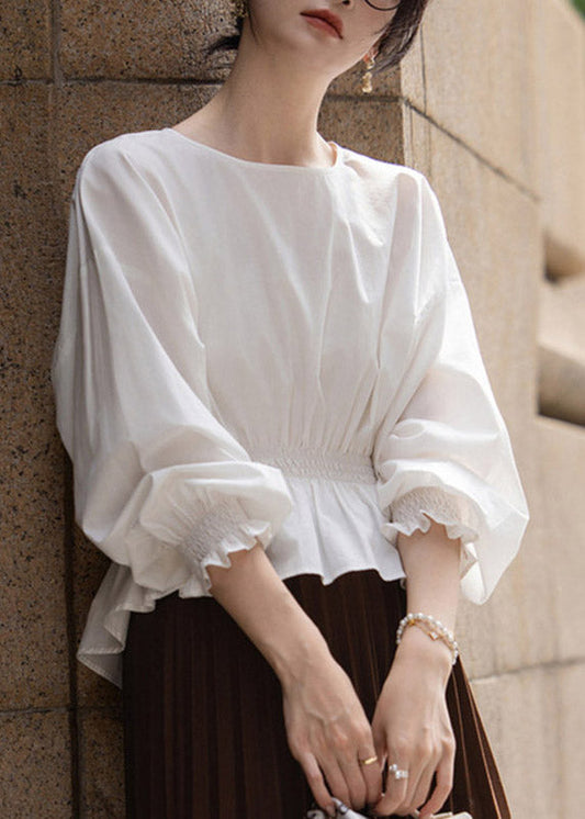 French White Ruffled Patchwork Top Fall
