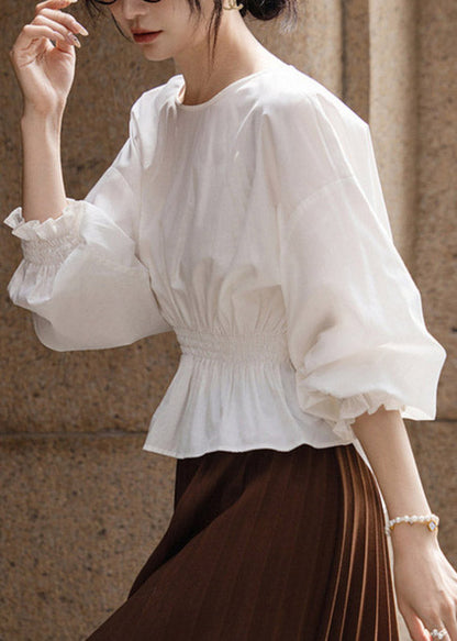 French White Ruffled Patchwork Top Fall