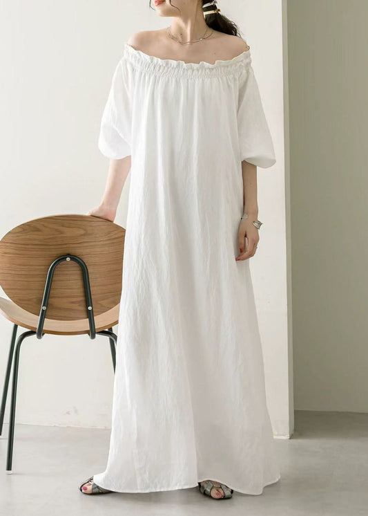 French White Slash Neck Backless Cotton Dress Summer
