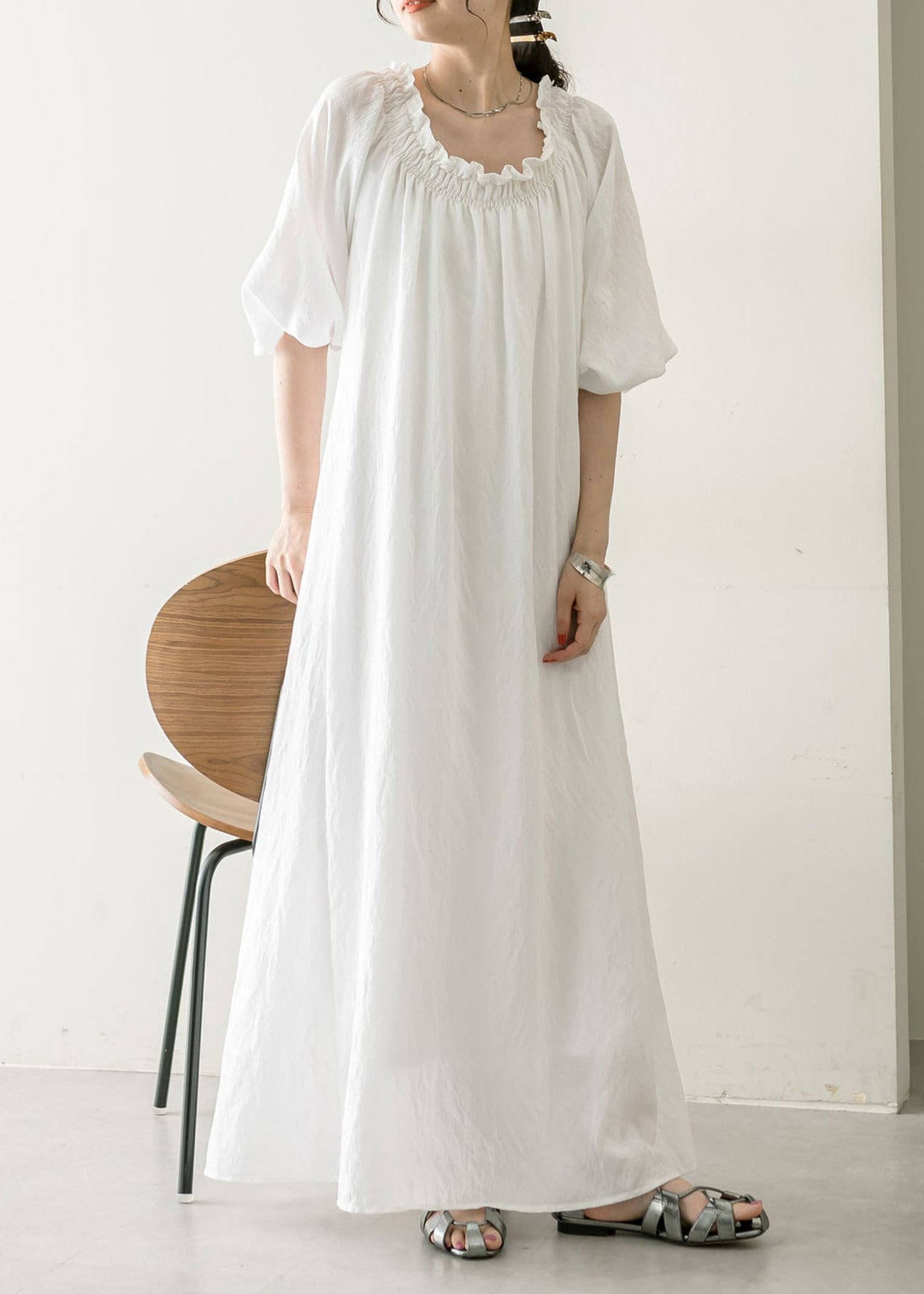 French White Slash Neck Backless Cotton Dress Summer