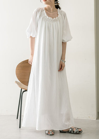 French White Slash Neck Backless Cotton Dress Summer