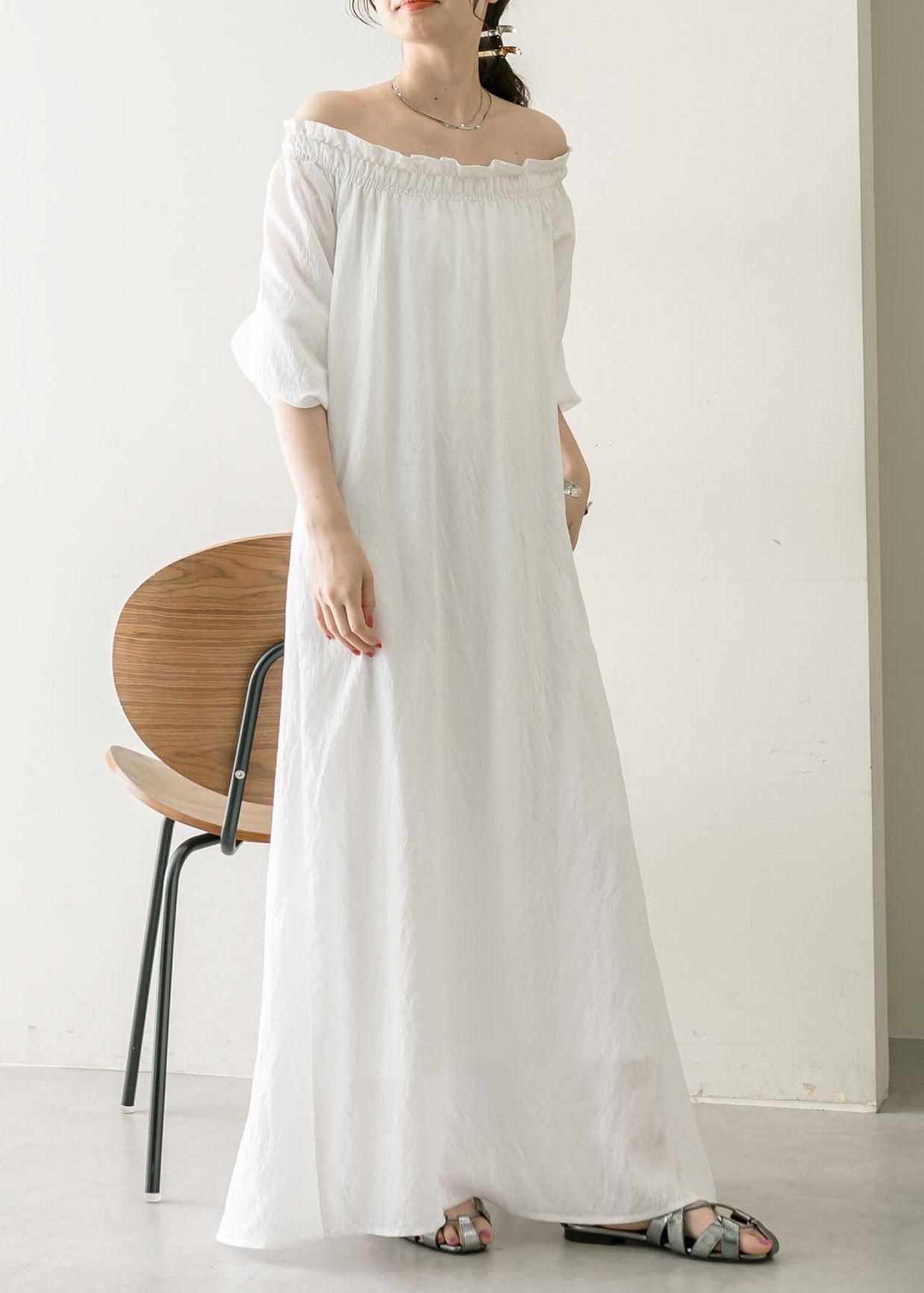 French White Slash Neck Backless Cotton Dress Summer