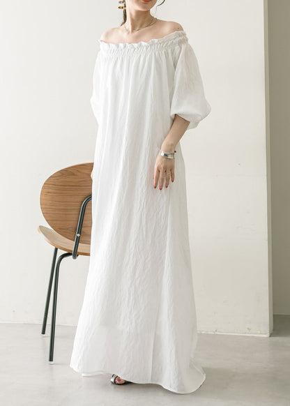French White Slash Neck Backless Cotton Dress Summer