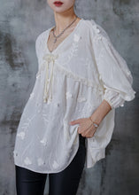 Load image into Gallery viewer, French White Tasseled Butterfly Cotton Top Summer