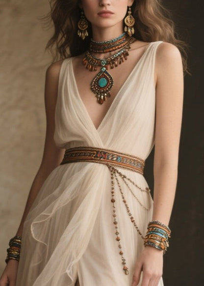 French White Tasseled Exra Large Hem Tulle Tunic Party Dress Summer