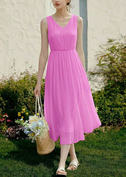 French White V Neck Wrinkled Patchwork Chiffon Long Dress Sleeveless