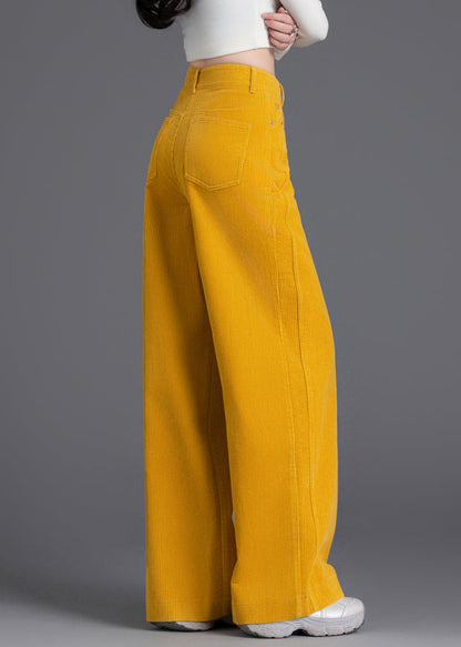 French Yellow High Waist Corduroy Straight Pants Spring