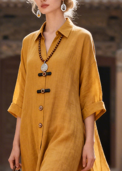French Yellow Oversized Exra Large Hem Cotton Long Dress Summer