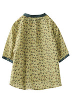 French Yellow Peter Pan Collar Print Button Linen Shirt Long Sleeve