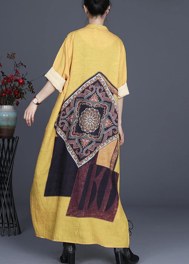 French Yellow Silk Long Spring Dress - SooLinen