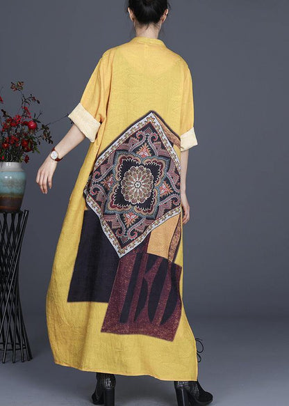 French Yellow Silk Long Spring Dress - SooLinen