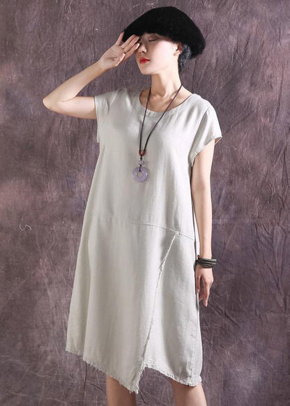 French asymmetric hem Cotton tunics for women design nude Dress summer - SooLinen