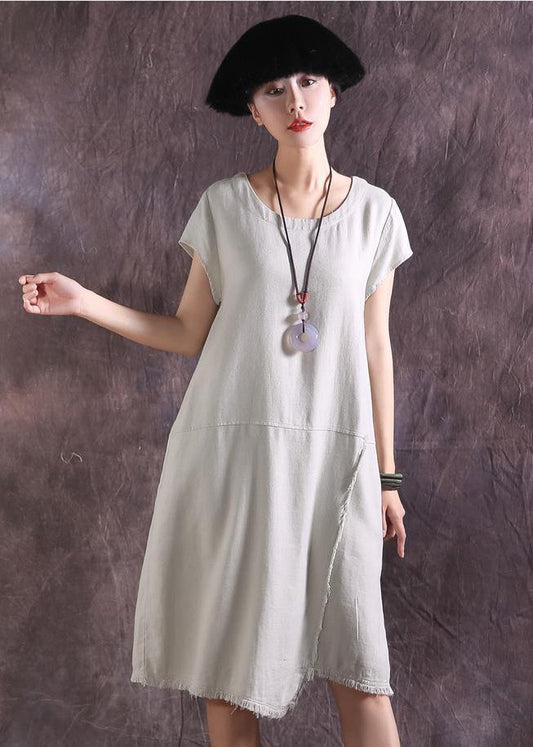 French asymmetric hem Cotton tunics for women design nude Dress summer - SooLinen