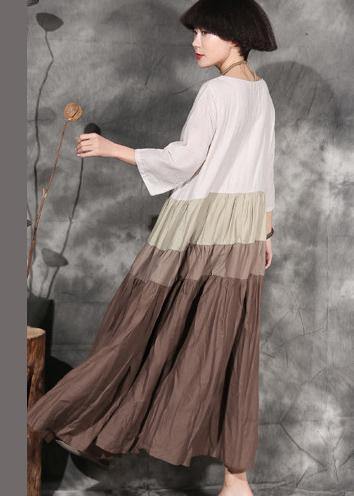 French beige big hem cotton clothes bracelet sleeved Art summer Dresses - SooLinen