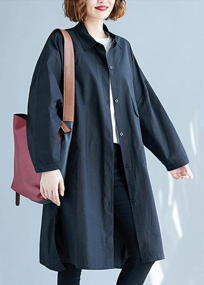 French black Cotton clothes side open Knee fall shirt Dress - SooLinen