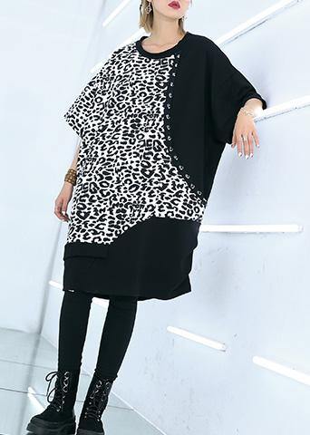 French black Cotton dresses patchwork oversized summer Dresses - SooLinen