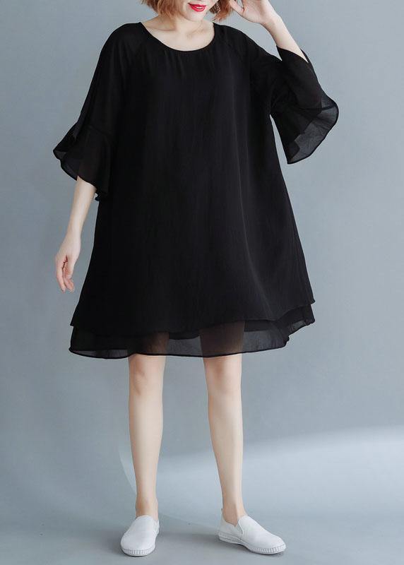 French black chiffon tunic dress flare sleeve tunic summer Dress - SooLinen