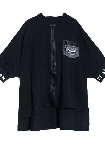 French black clothes For Women zippered Batwing Sleeve Dresses tops - SooLinen