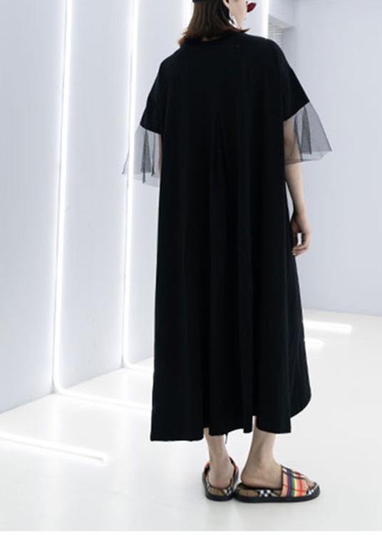 French black cotton Wardrobes side open drawstring cotton robes summer Dresses - SooLinen