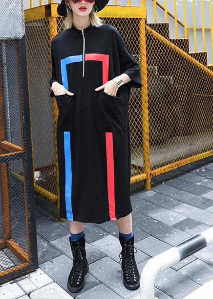 French black cotton clothes For Women zippered A Line summer Dresses - SooLinen