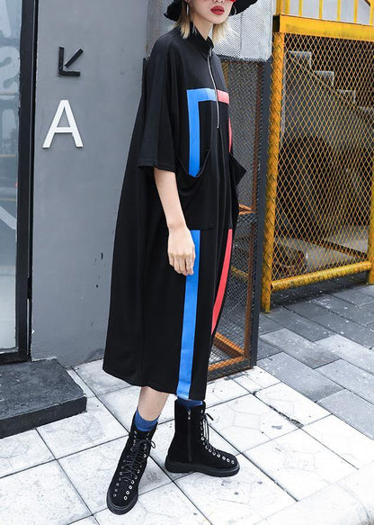 French black cotton clothes For Women zippered A Line summer Dresses - SooLinen