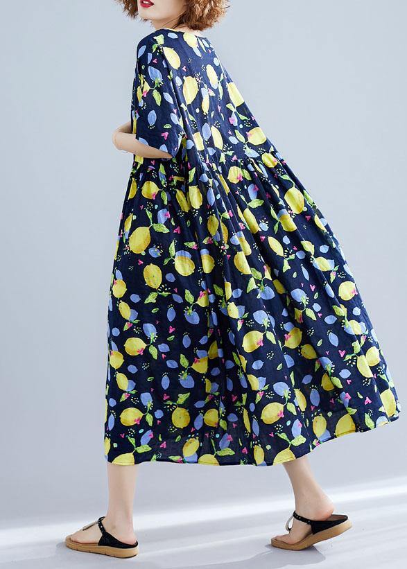 French black prints linen outfit high waist Art summer Dress - SooLinen