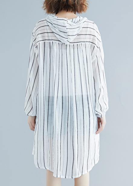 French black striped chiffon box top hooded daily summer shirts - SooLinen