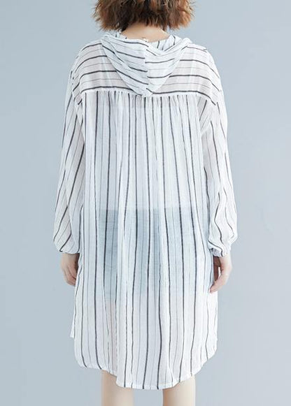 French black striped chiffon box top hooded daily summer shirts - SooLinen