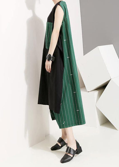 French blended clothes For Women Mom Spliced Striped Casual Irregular Sleeveless Dress - SooLinen