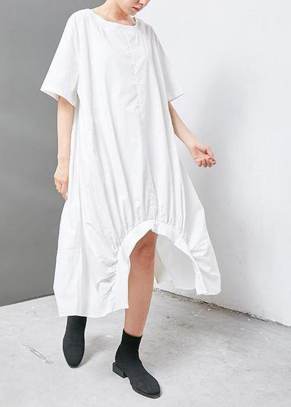 French cotton clothes fine Irregular Solid Cotton Short Sleeve Dress - SooLinen