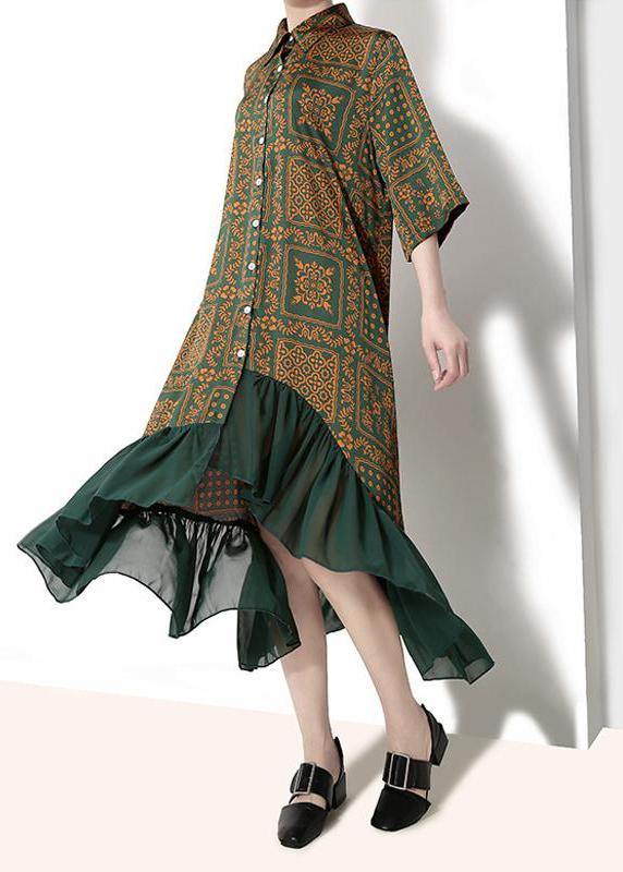 French cotton quilting clothes Drops Design Vintage Plaid Print Chiffon Ruffles Dress - SooLinen